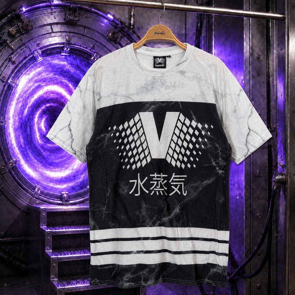 Vapor95 Marble Graphic Tee Mens Large Black White Japanese Hebrew Vaporwave